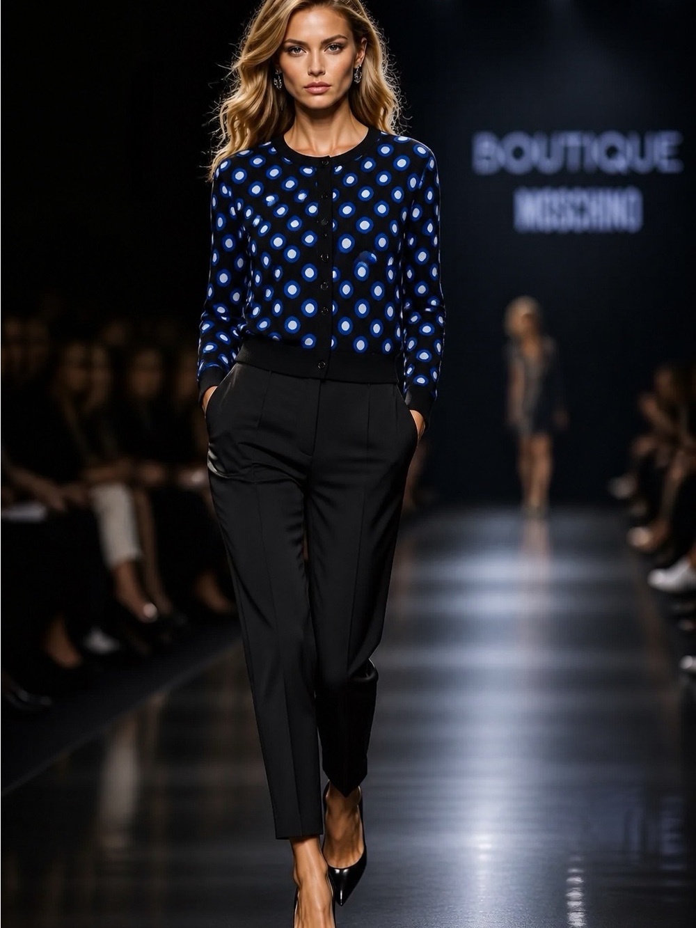 Moschino Black and Blue Polka Dot Cardigan